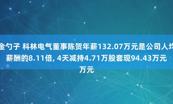 金勺子 科林电气董事陈贺年薪132.07万元是公司人均薪酬的8.11倍, 4天减持4.71万股套现94.43万元